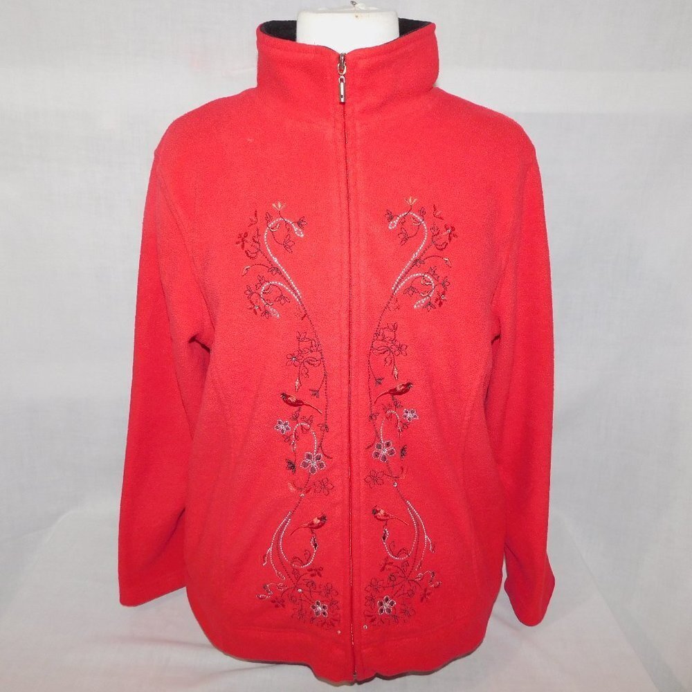 Northern Reflections Red Full Zip Fleece Jacket Cardinals Crystals Womens L